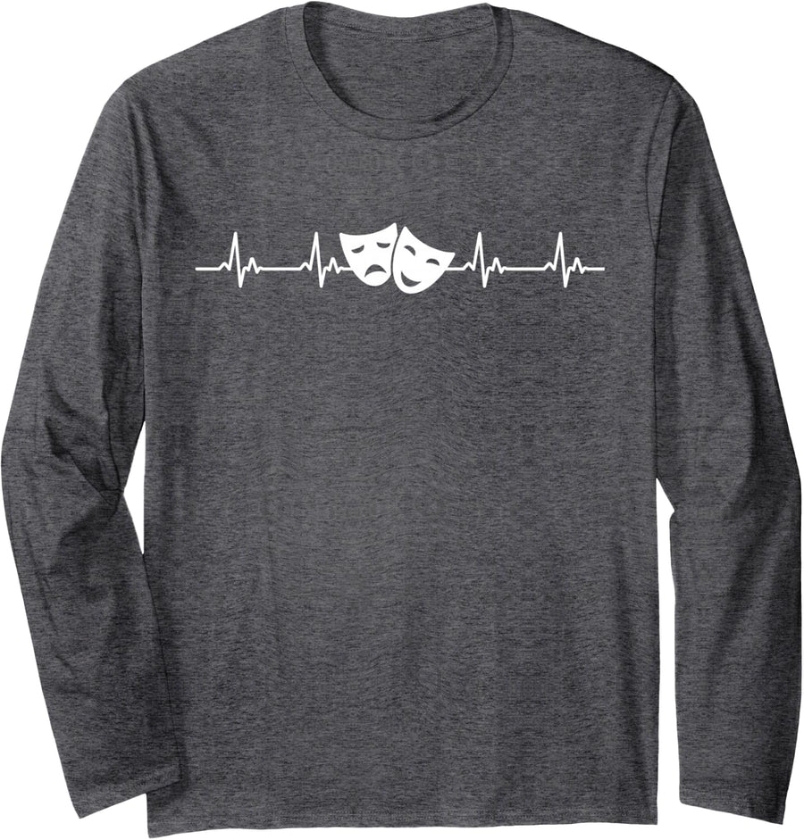 Theatre Heartbeat Theater Nerd Drama Rehearsal Long Sleeve T-Shirt - Adult Unisex Dark Heather Grey