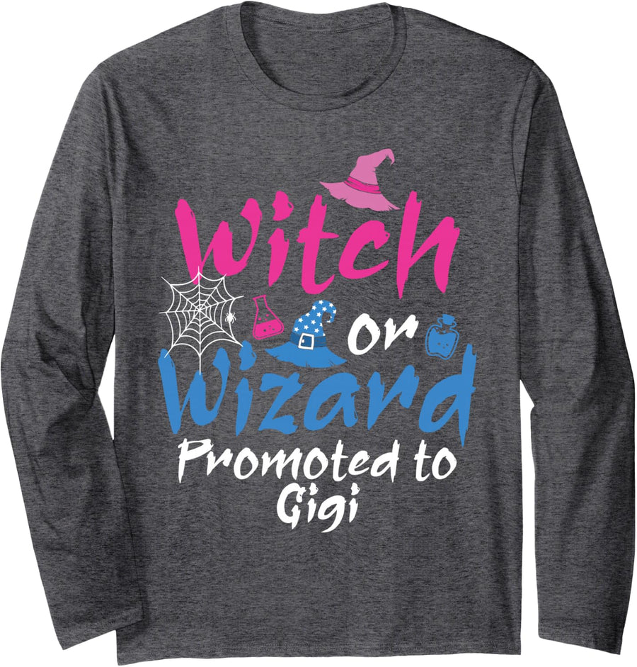 Witch Or Wizard Promoted to Gigi Loves You Pregnancy Gender Long Sleeve T-Shirt - Adult Unisex Dark Heather Grey