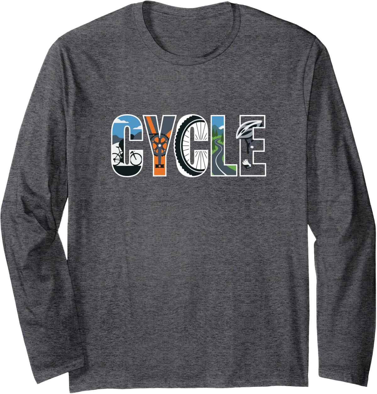 Cycle Road Bike Rider Long Sleeve T-Shirt - Adult Unisex Dark Heather Grey