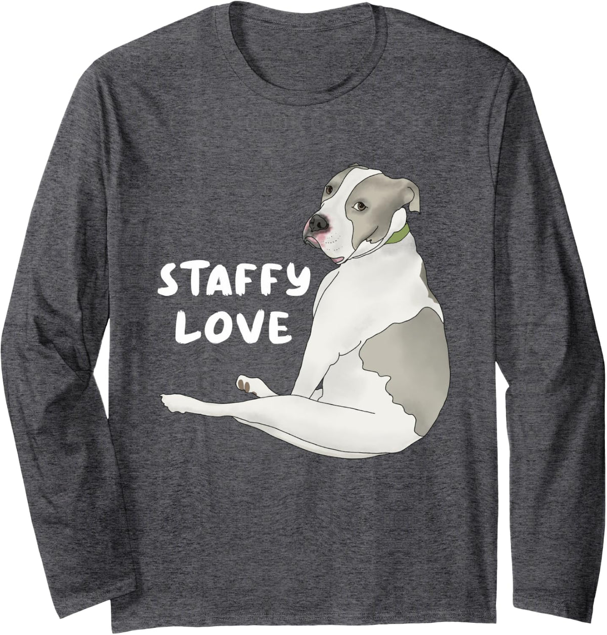 Staffy Love Long Sleeve T-Shirt - Adult Unisex Dark Heather Grey