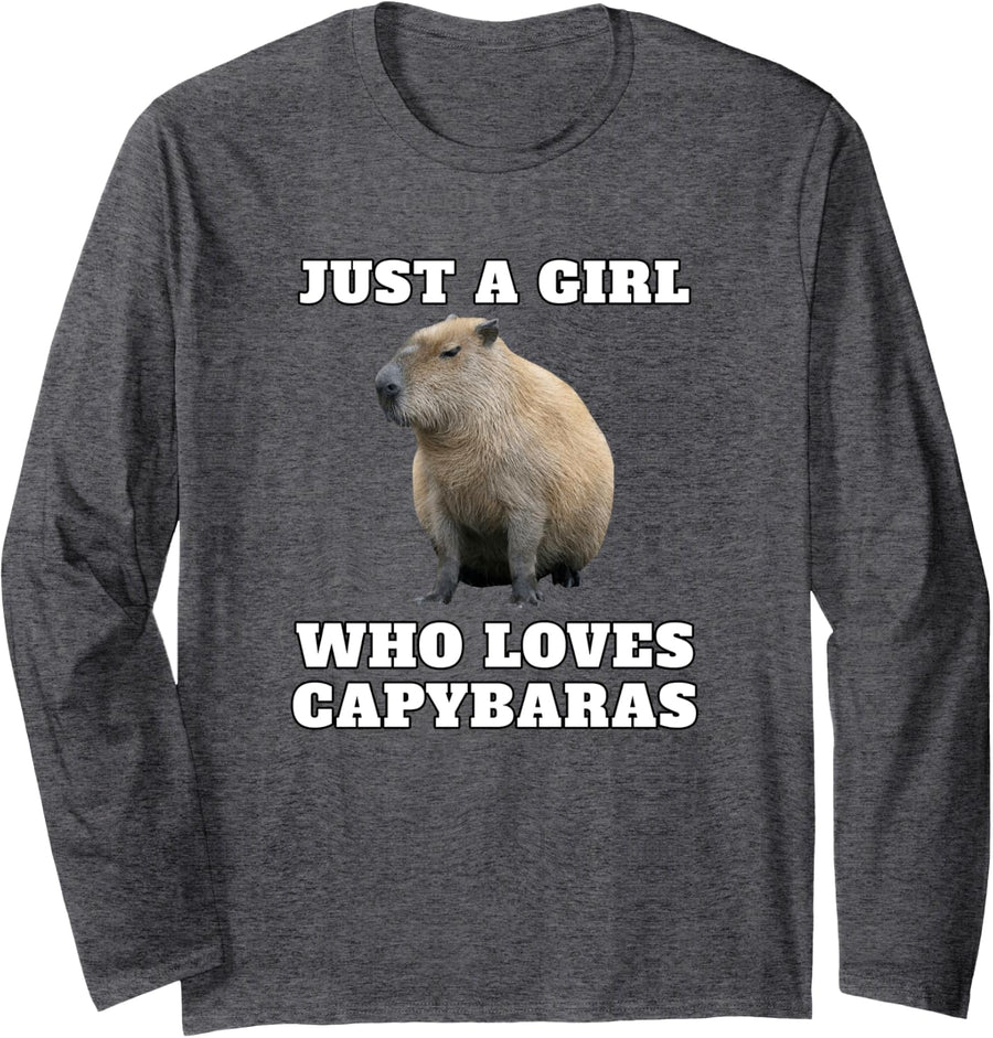 Just a Girl Who Loves Capybara Long Sleeve T-Shirt - Adult Unisex Dark Heather Grey