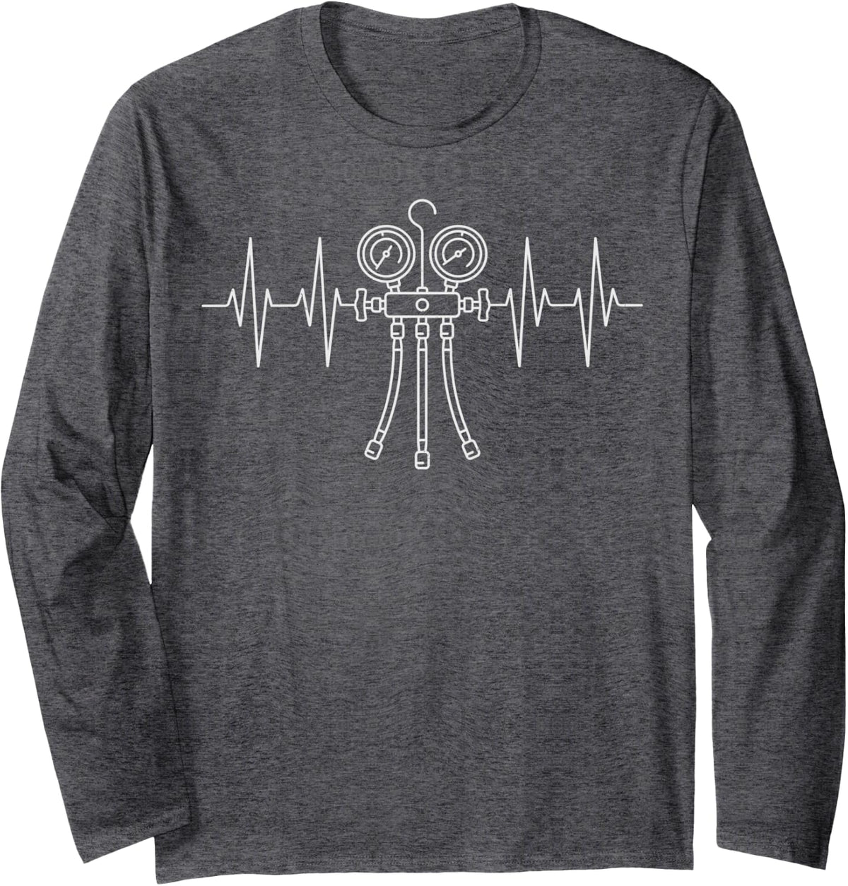 Heartbeat HVAC Technician Tech Installer Long Sleeve T-Shirt - Adult Unisex Dark Heather Grey
