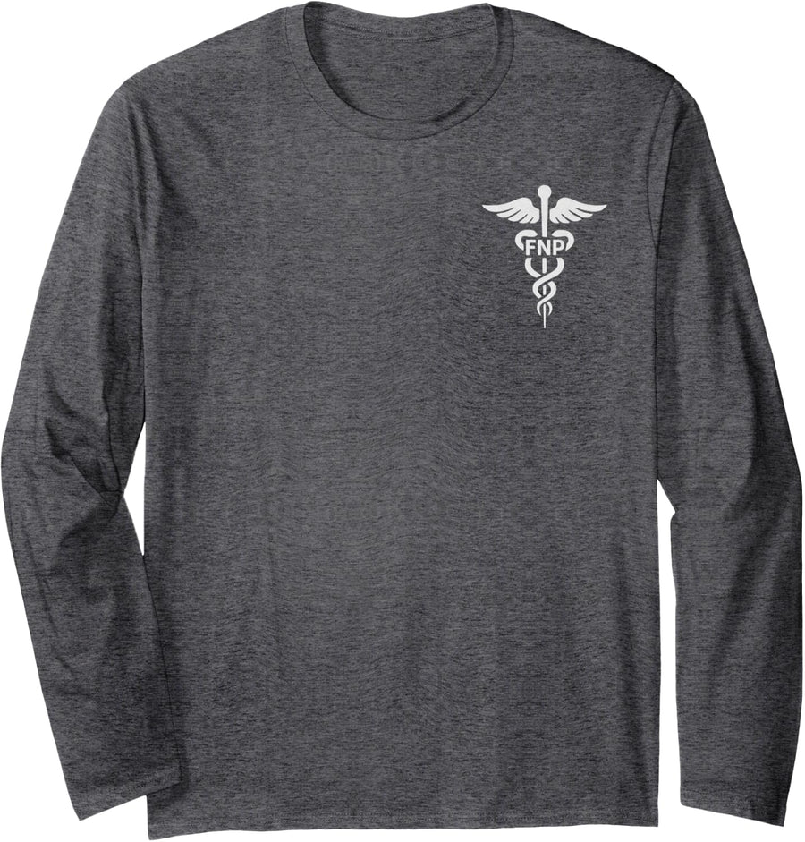 FNP Family Nurse Practitioner Medical Caduceus Symbol Long Sleeve T-Shirt - Adult Unisex Dark Heather Grey