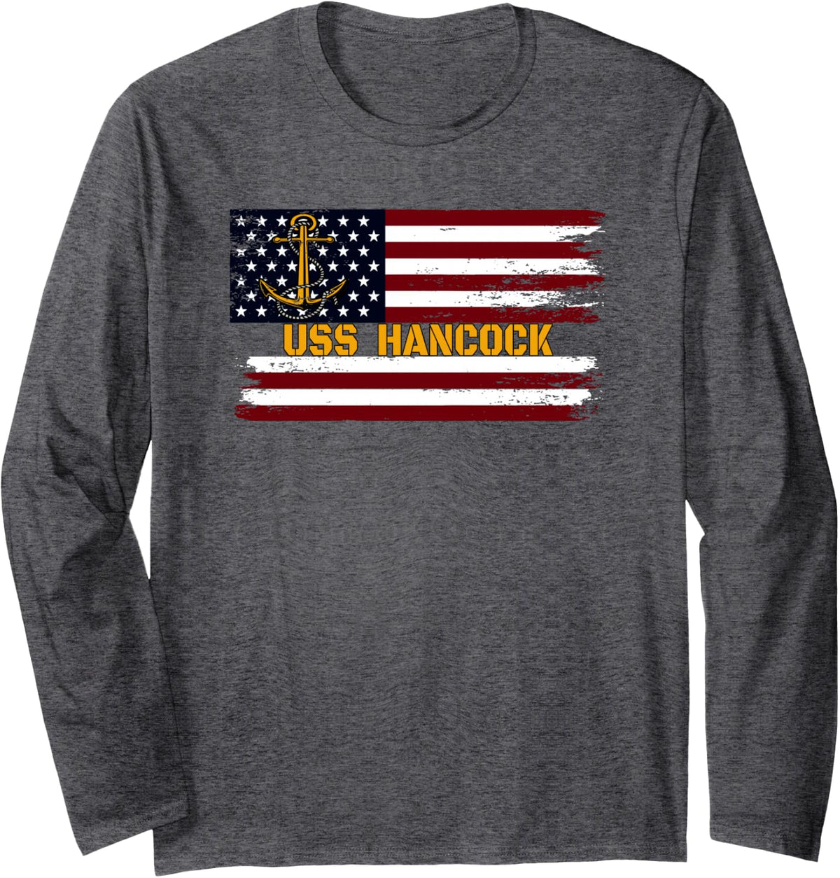 Aircraft Carrier USS Hancock Veteran Day Fathers Day Grandpa Long Sleeve T-Shirt - Adult Unisex Dark Heather Grey