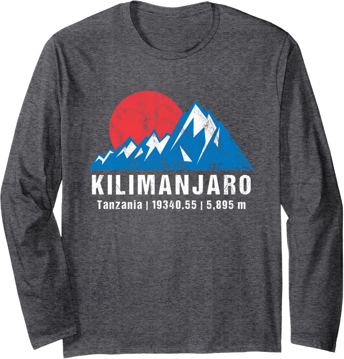 Retro Mount Kilimanjaro Mountains Long Sleeve T-Shirt - Adult Unisex Dark Heather Grey