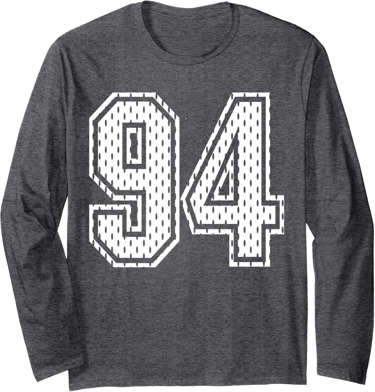 White Number 94 Sports Fan #94 Jersey Shirt Team Player Long Sleeve T-Shirt - Adult Unisex Dark Heather Grey