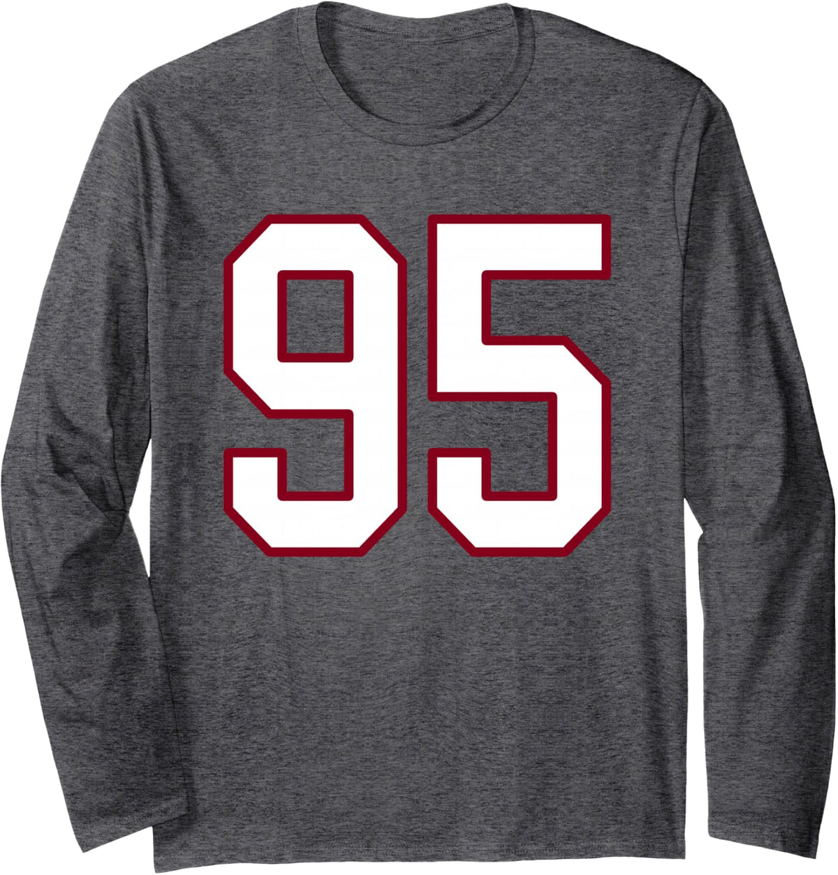 Maroon and White Number 95 Jersey Player Uniform #95 Long Sleeve T-Shirt - Adult Unisex Dark Heather Grey
