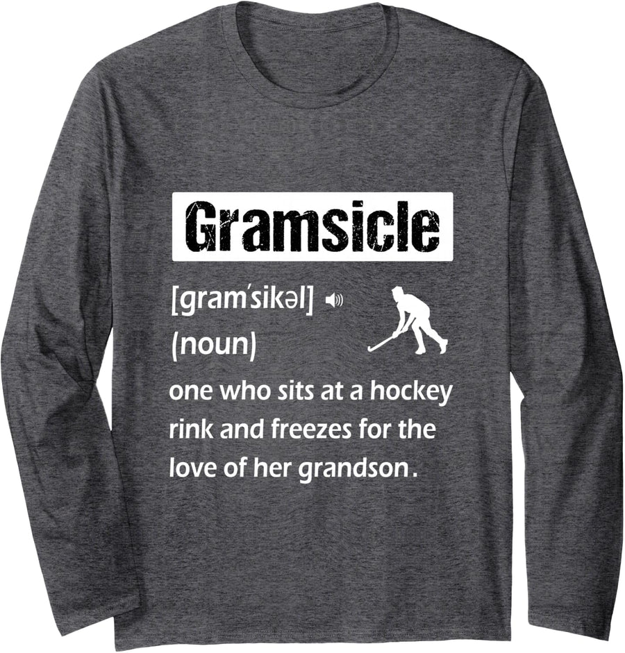 Gramsicle Funny Ice Hockey Grandma Sicle Definition Long Sleeve T-Shirt - Adult Unisex Dark Heather Grey