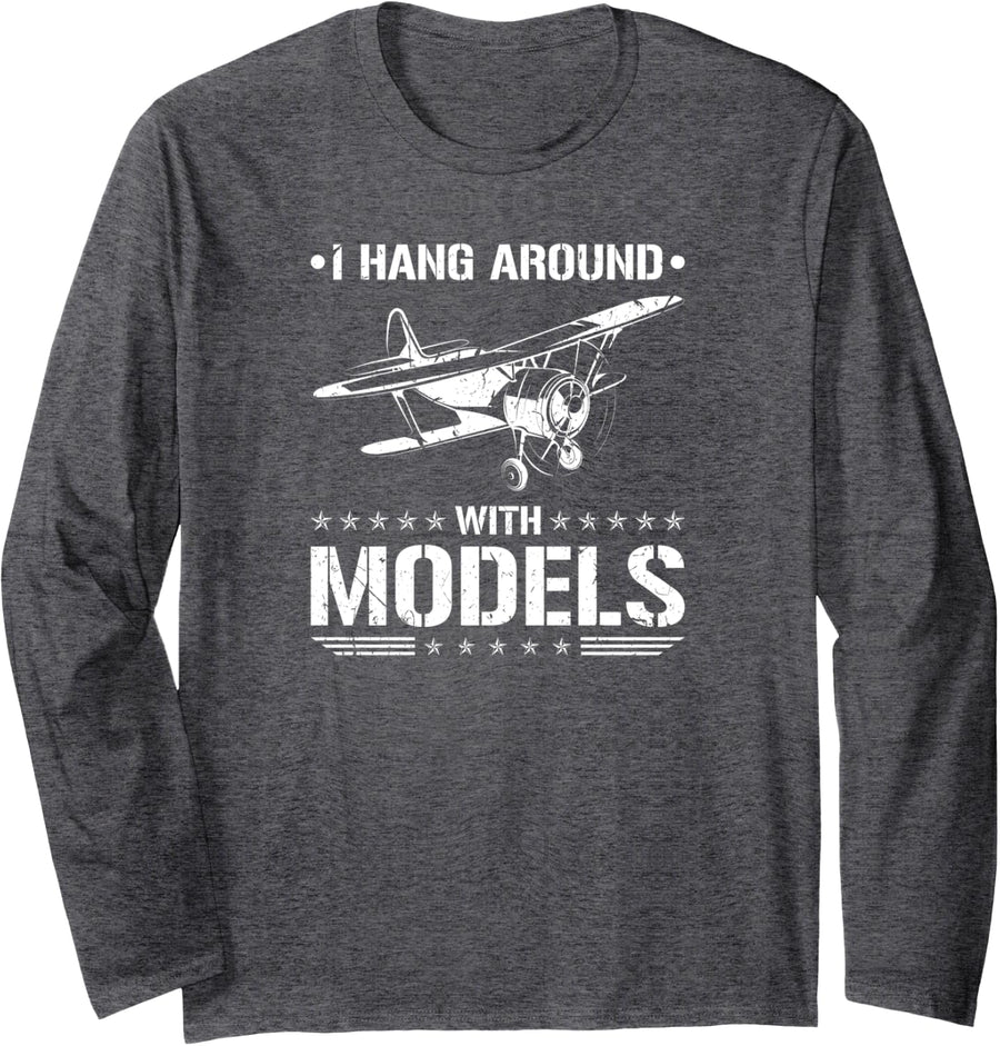 RC Plane Men Model Airplane Long Sleeve T-Shirt - Adult Unisex Dark Heather Grey