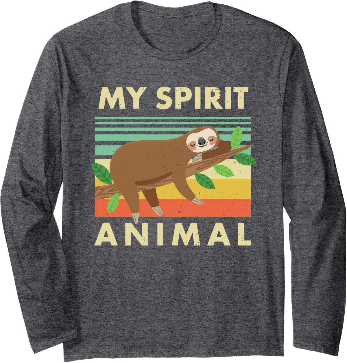 Sloth My Spirit Animal Weathered Distressed Long Sleeve T-Shirt - Adult Unisex Dark Heather Grey