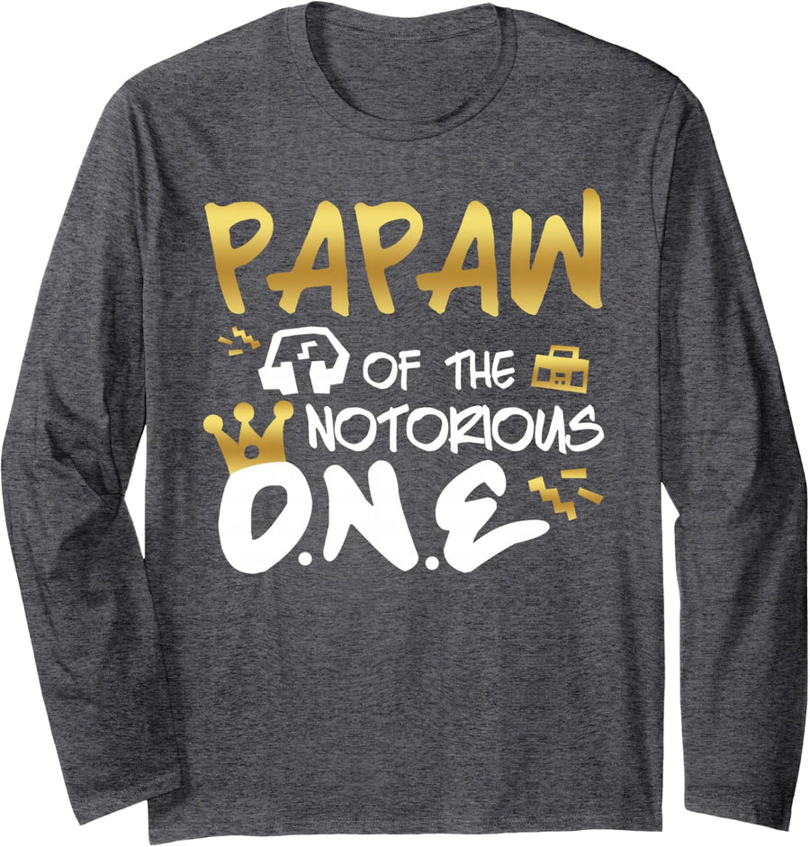 Papaw of The Notorious One Old School 1st Hip Hop Birthday Long Sleeve T-Shirt - Adult Unisex Dark Heather Grey