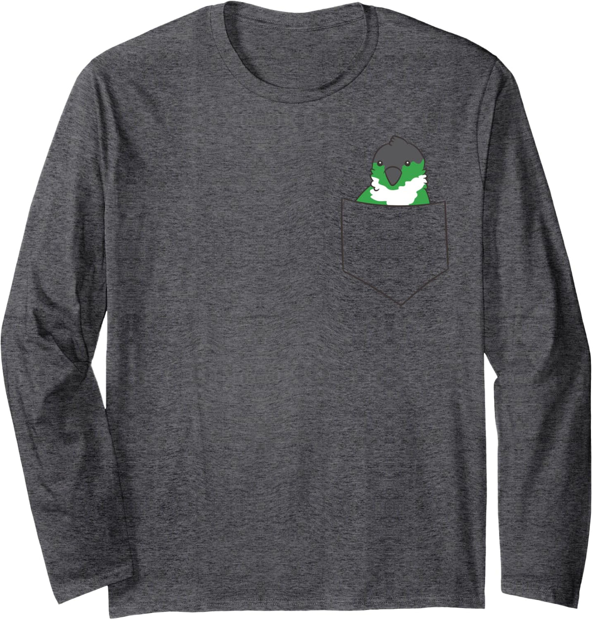 Green Conure Cheek In The Pocket Conure Parrot Long Sleeve T-Shirt - Adult Unisex Dark Heather Grey