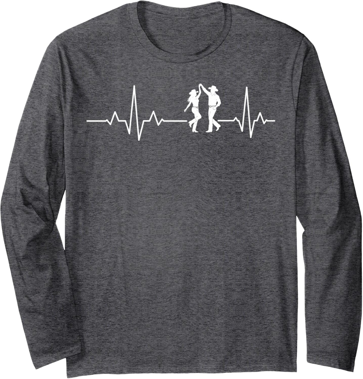 Line Dancing Heartbeat Country Western Dance Long Sleeve T-Shirt - Adult Unisex Dark Heather Grey