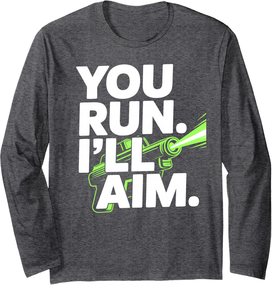 Laser Tag Player Laser Tag Gun Long Sleeve T-Shirt - Adult Unisex Dark Heather Grey