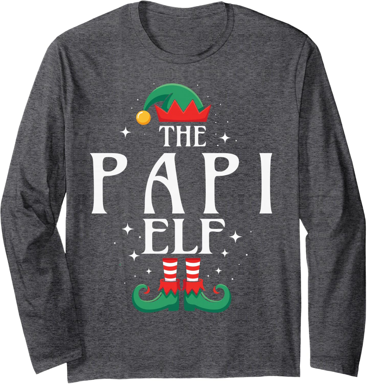 The Papi Elf Funny Christmas Grandpa Matching Family Long Sleeve T-Shirt - Adult Unisex Dark Heather Grey