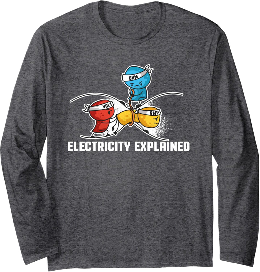 Electricity Explained Ohm Amper Voltage Electrician Long Sleeve T-Shirt - Adult Unisex Dark Heather Grey