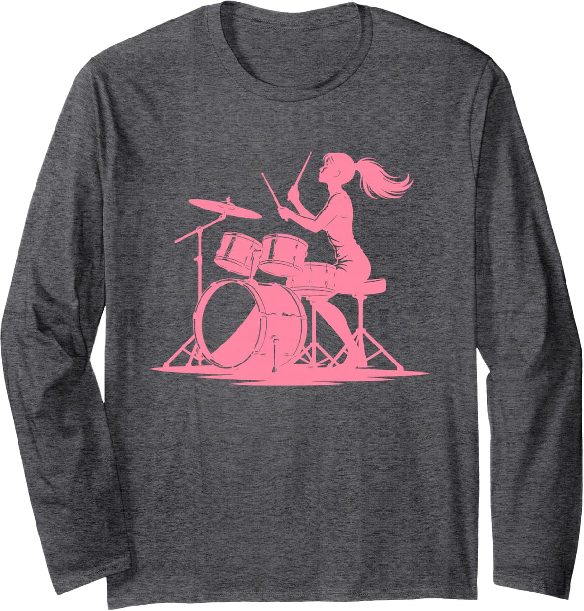 Drummer Girl Music Percussion Design Long Sleeve T-Shirt - Adult Unisex Dark Heather Grey