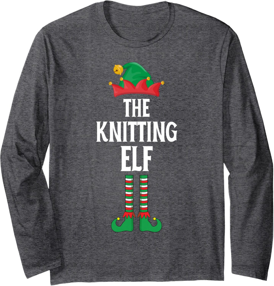 Funny Knitting Costume Christmas Santa Xmas Long Sleeve T-Shirt - Adult Unisex Dark Heather Grey