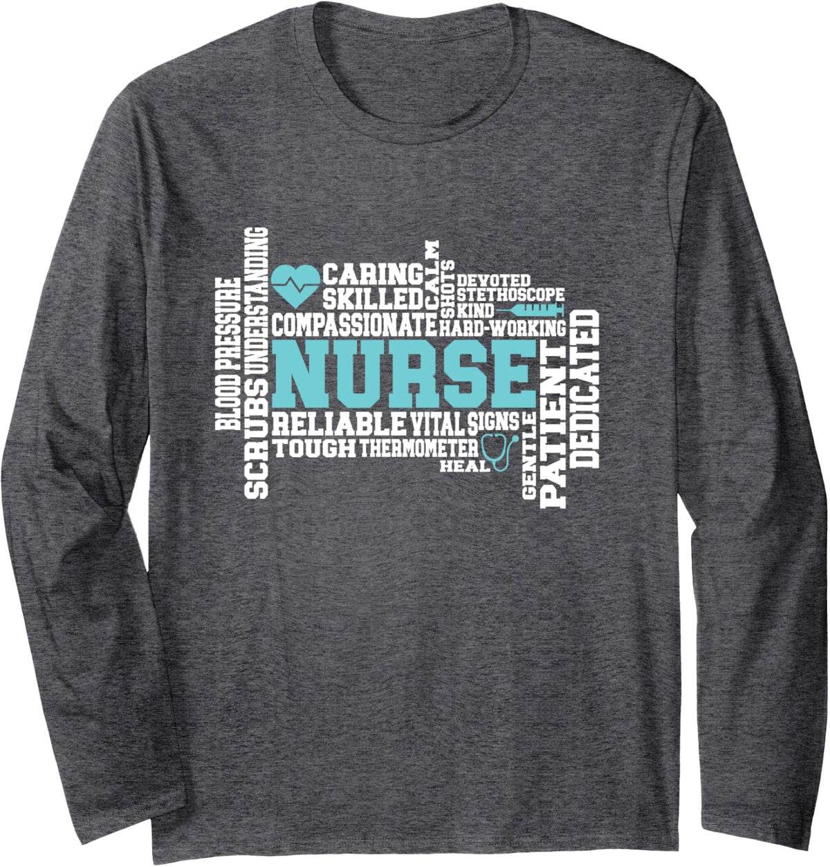 Cute Nurse RN LVN Nursing School Medical Long Sleeve T-Shirt - Adult Unisex Dark Heather Grey
