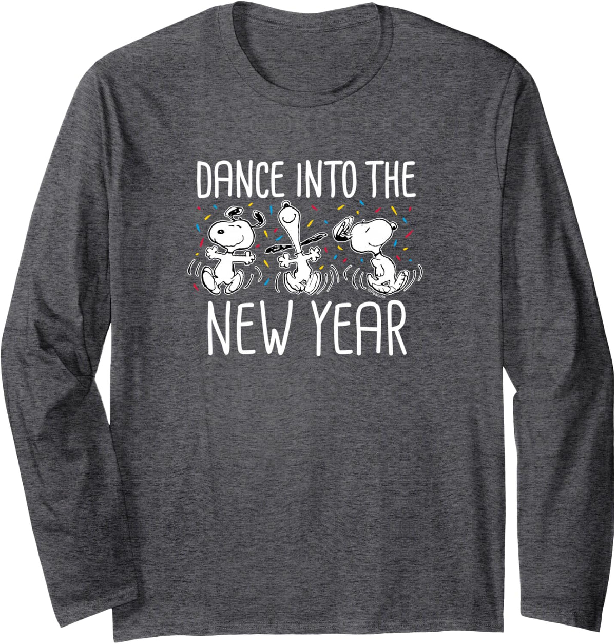Peanuts - Snoopy Dance Into The New Year Long Sleeve T-Shirt - Adult Unisex Dark Heather Grey