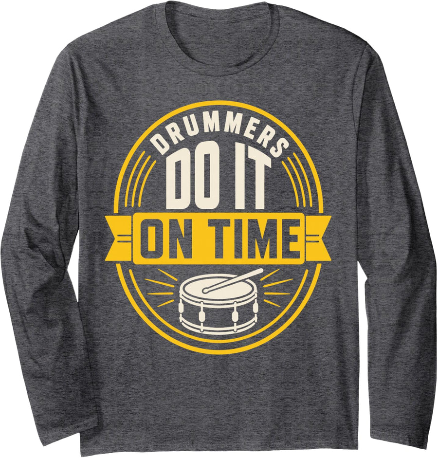 Funny Rhythm Drummer Percussion Drum Kit Drumming Long Sleeve T-Shirt - Adult Unisex Dark Heather Grey