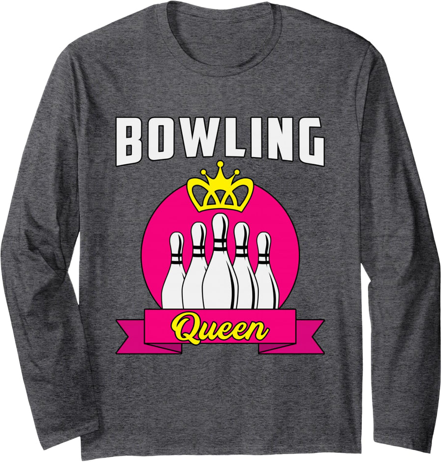 Bowling Queen Girls Women Girl Bowlers Funny Bowling Queen Long Sleeve T-Shirt - Adult Unisex Dark Heather Grey