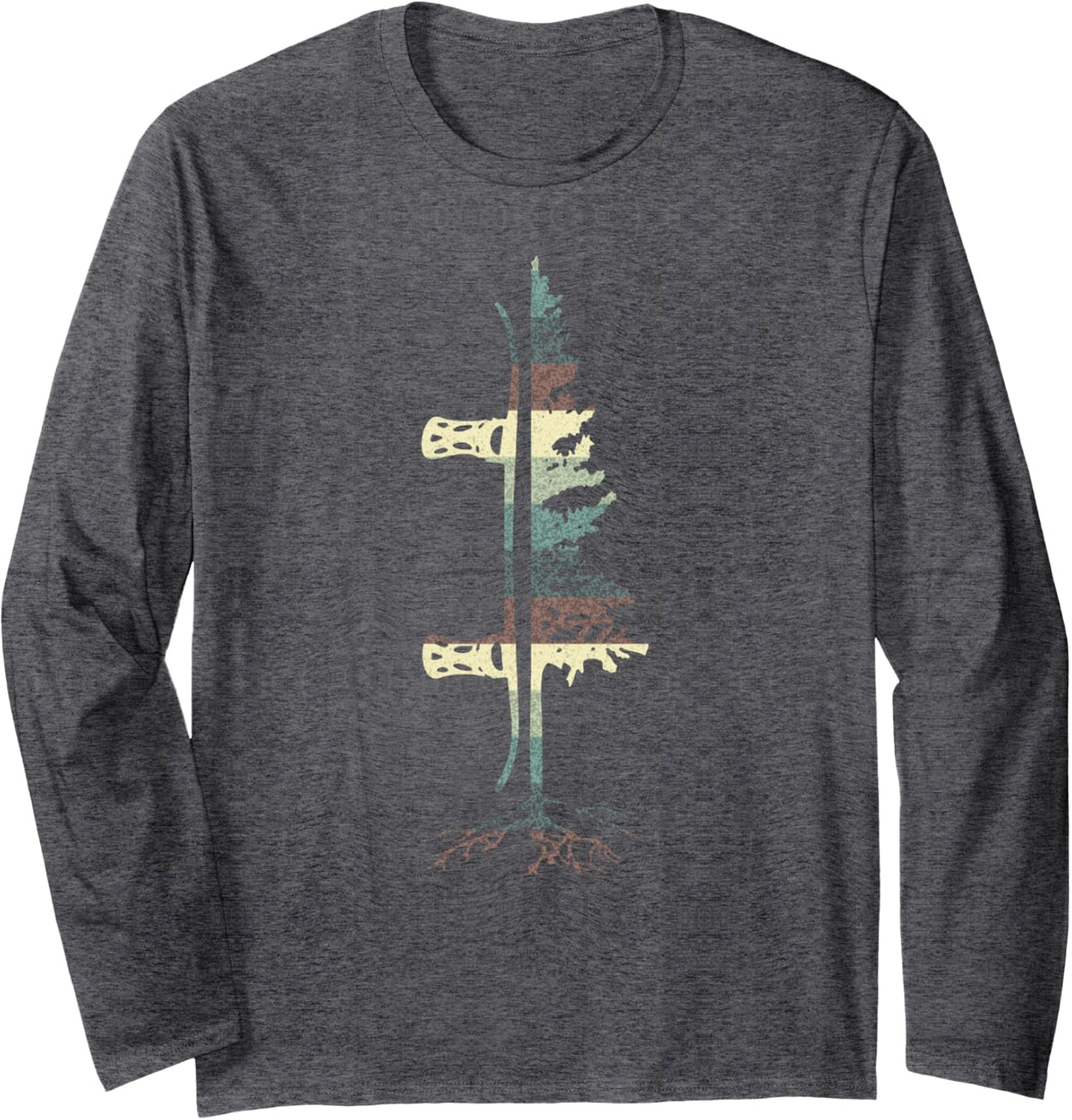 Vintage Pine Snowboard Tshirt Snowboarding Gift Tee Shirt Long Sleeve T-Shirt - Adult Unisex Dark Heather Grey