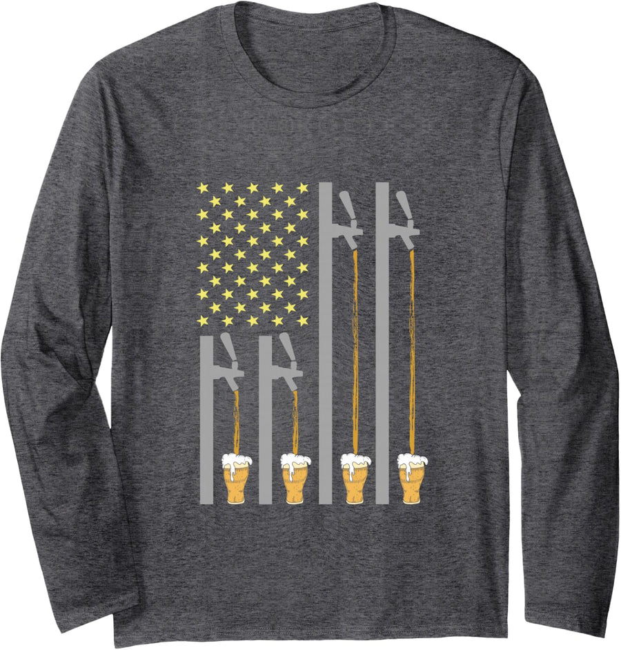 Brewery American Flag Craft Beer for American Pride Long Sleeve T-Shirt - Adult Unisex Dark Heather Grey