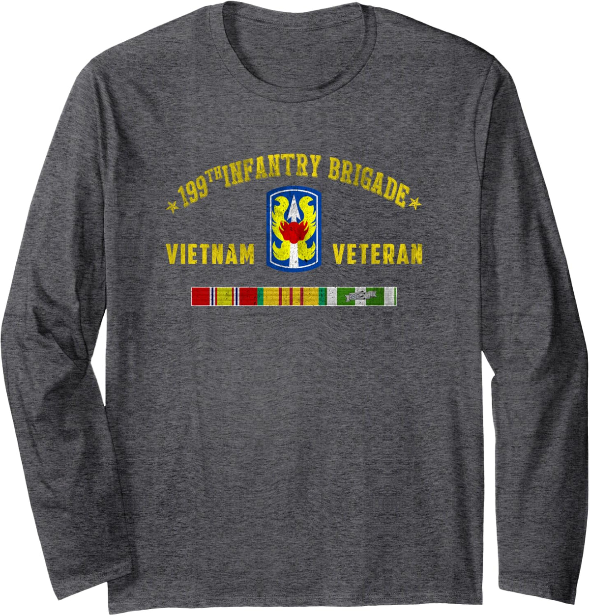 199th Infantry Brigade Vietnam Veteran Military Papa Xmas Long Sleeve T-Shirt - Adult Unisex Dark Heather Grey