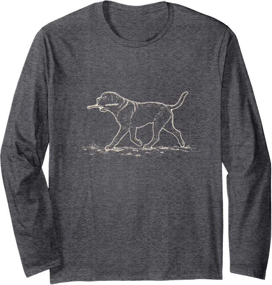 Vintage English Mastiff Stick Ink Drawing Giant Breed Long Sleeve T-Shirt - Adult Unisex Dark Heather Grey