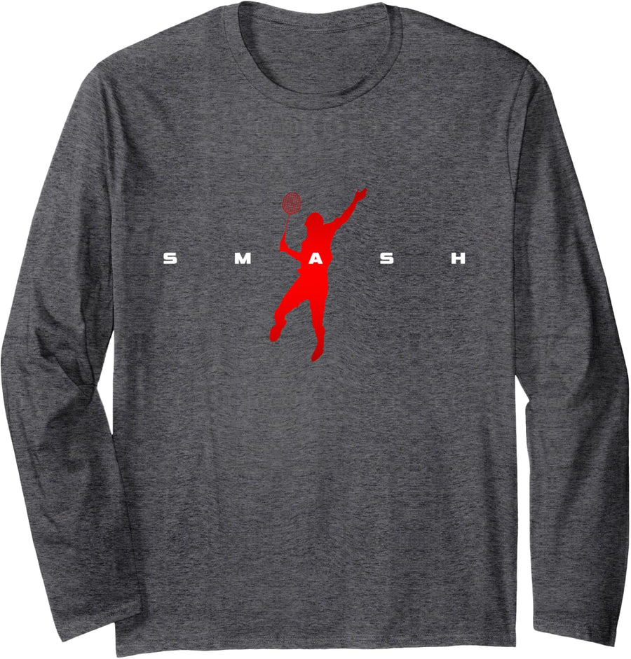 Badminton Long Sleeve T-Shirt - Adult Unisex Dark Heather Grey