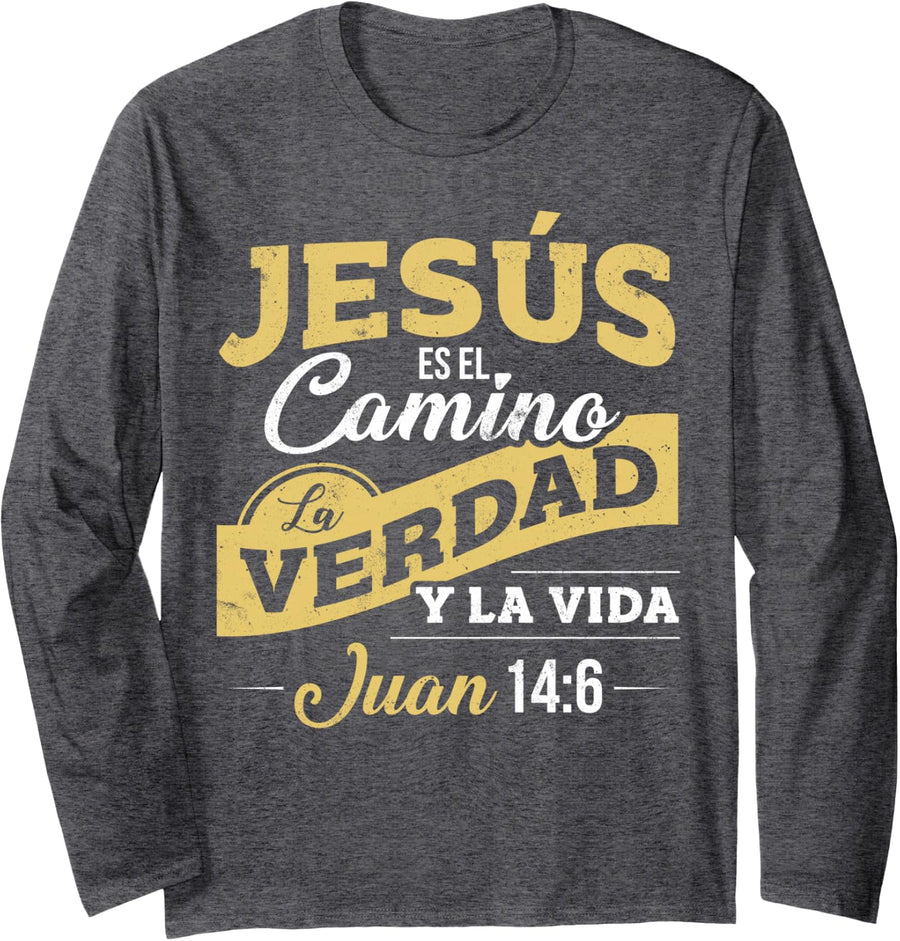 Camisas Cristianas de manga larga sobre Jesus Long Sleeve T-Shirt - Adult Unisex Dark Heather Grey