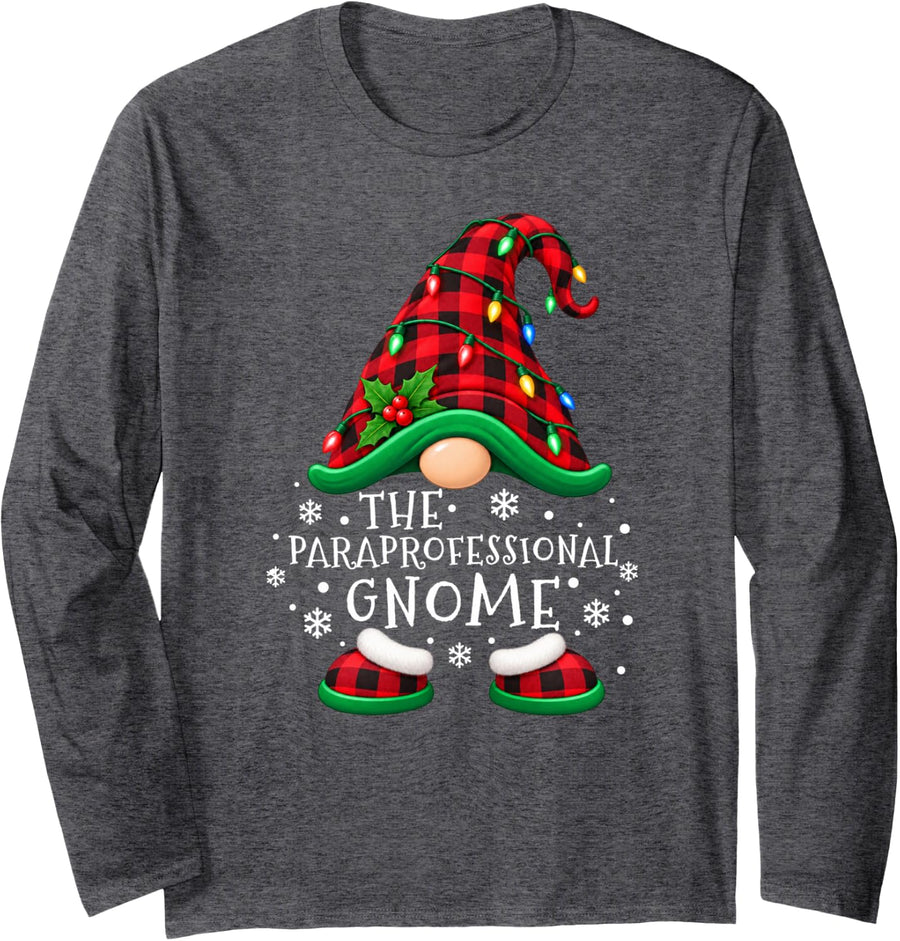 Paraprofessional Gnome Christmas Light Family Gnomes Xmas Long Sleeve T-Shirt - Adult Unisex Dark Heather Grey