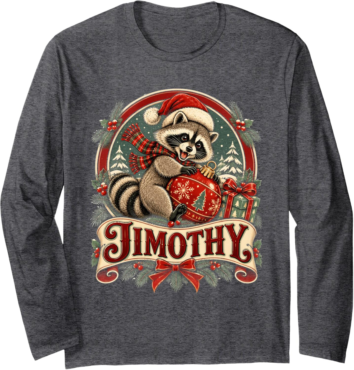 Jimothy Christmas Funny Santa Raccoon Seattle Trash Panda Long Sleeve T-Shirt - Adult Unisex Dark Heather Grey