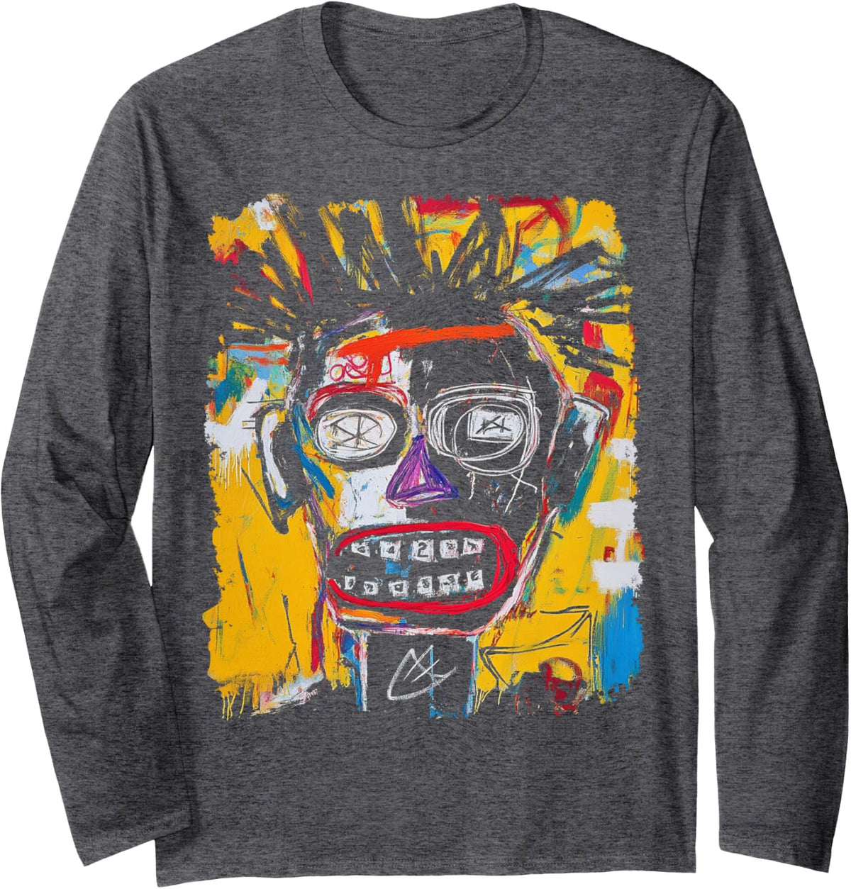 Abstract Face Art Graffiti Style Long Sleeve T-Shirt - Adult Unisex Dark Heather Grey