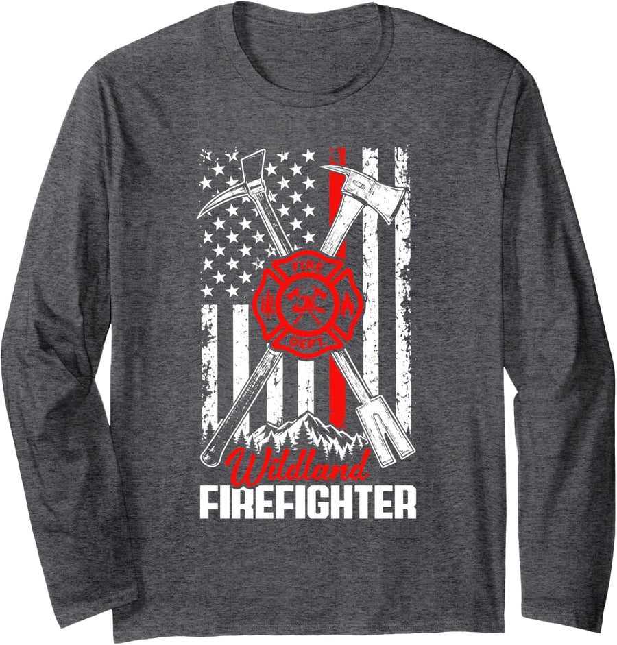 Wildland Firefighter Fire Rescue Volunteer Wildland Fireman Long Sleeve T-Shirt - Adult Unisex Dark Heather Grey