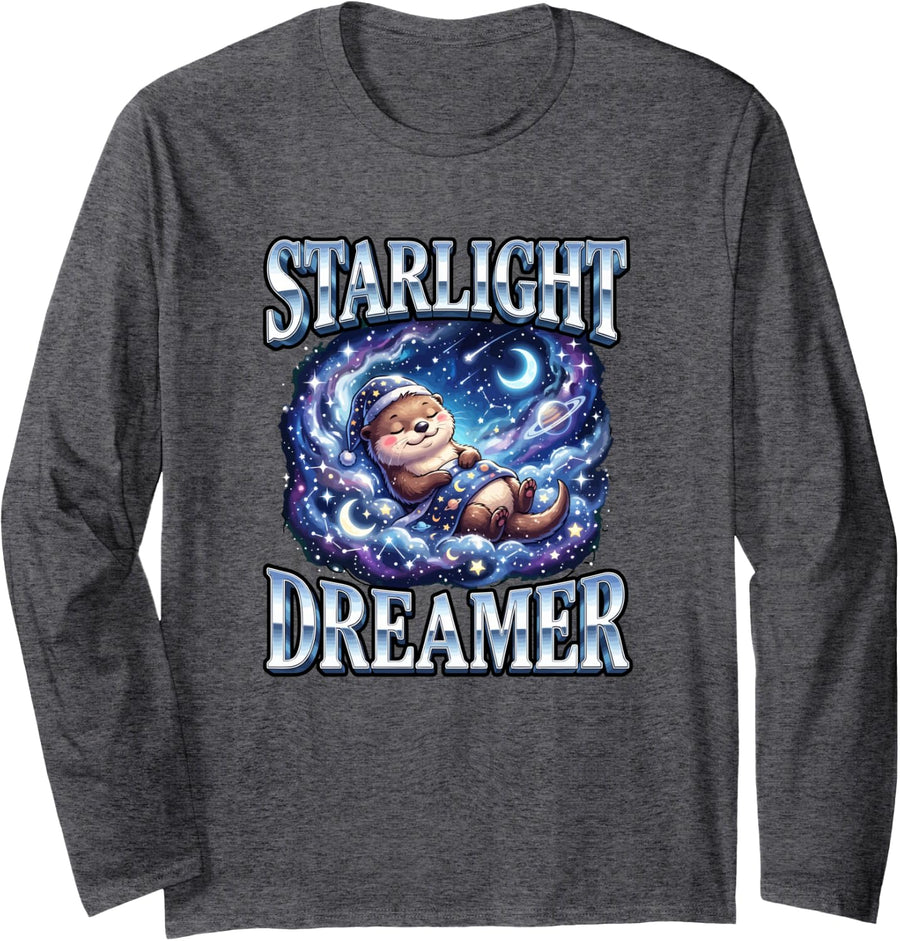 Otter Lover Starlight Dreamer Otter Enthusiast Long Sleeve T-Shirt - Adult Unisex Dark Heather Grey
