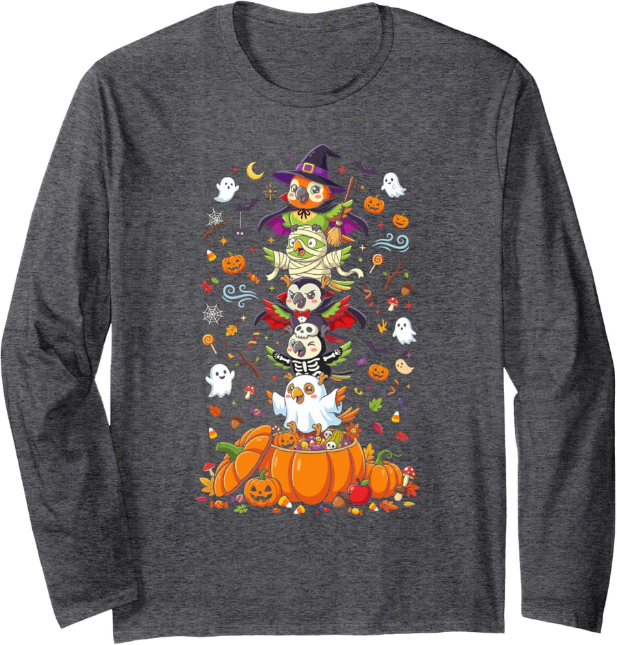 Parrot Witch Vampire Ghost Halloween Kids Mens Womens Long Sleeve T-Shirt - Adult Unisex Dark Heather Grey