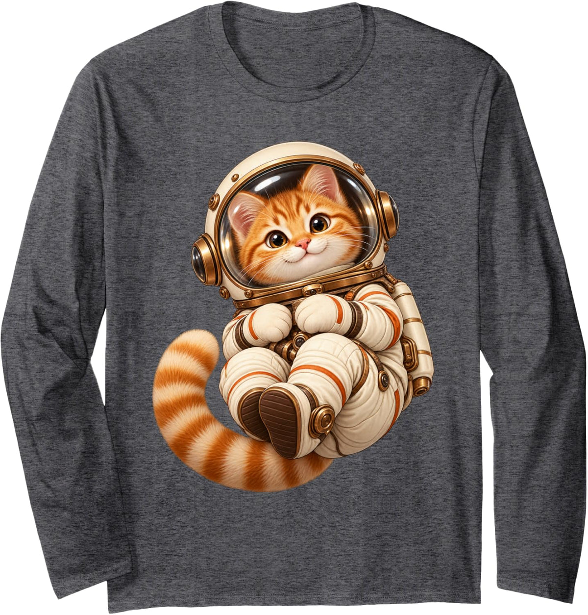 Space Kitten Astronaut - Cute Cat in Space for Kids Long Sleeve T-Shirt - Adult Unisex Dark Heather Grey