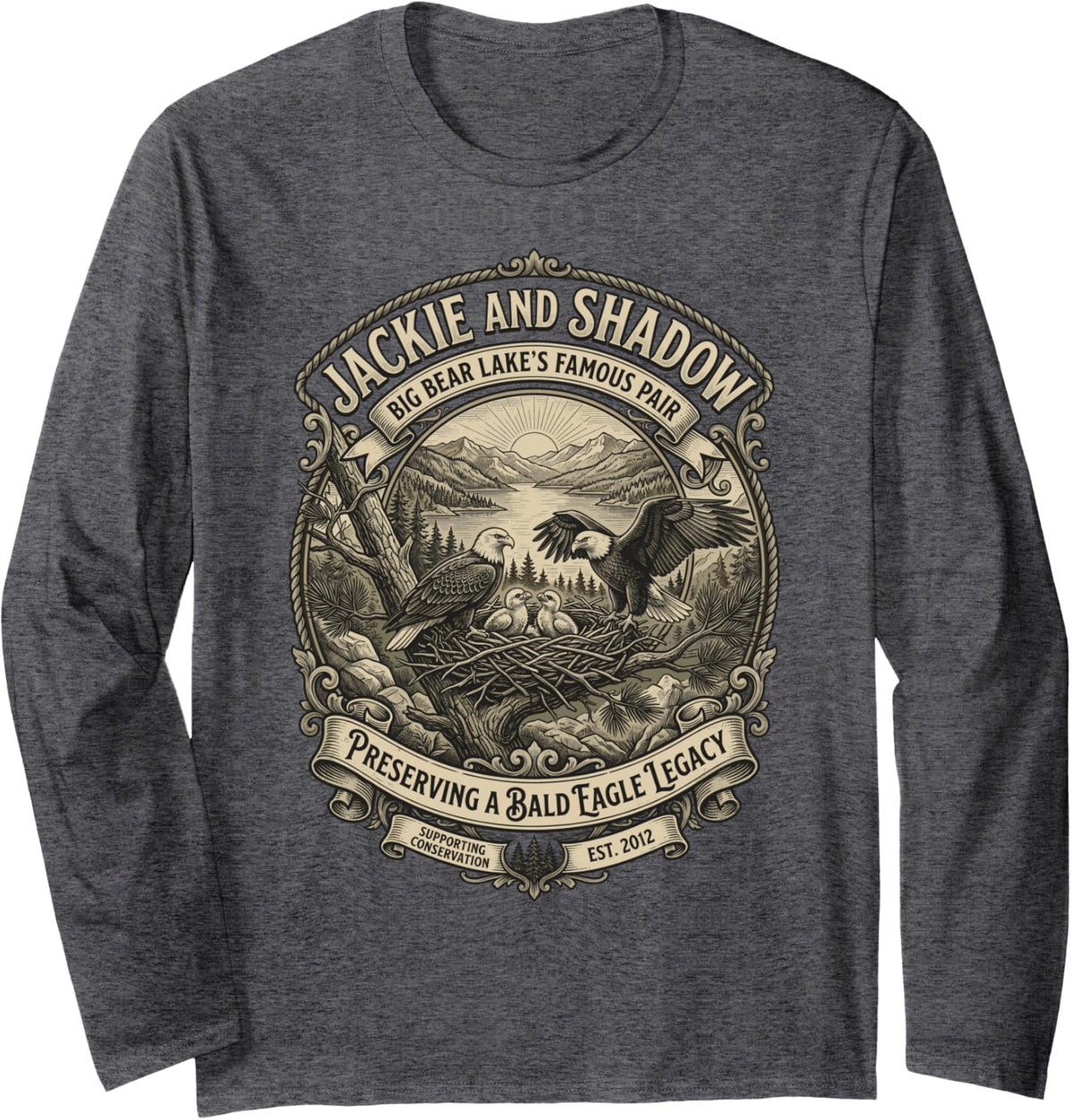 Jackie and Shadow Bald Eagle Family Nature Long Sleeve T-Shirt - Adult Unisex Dark Heather Grey