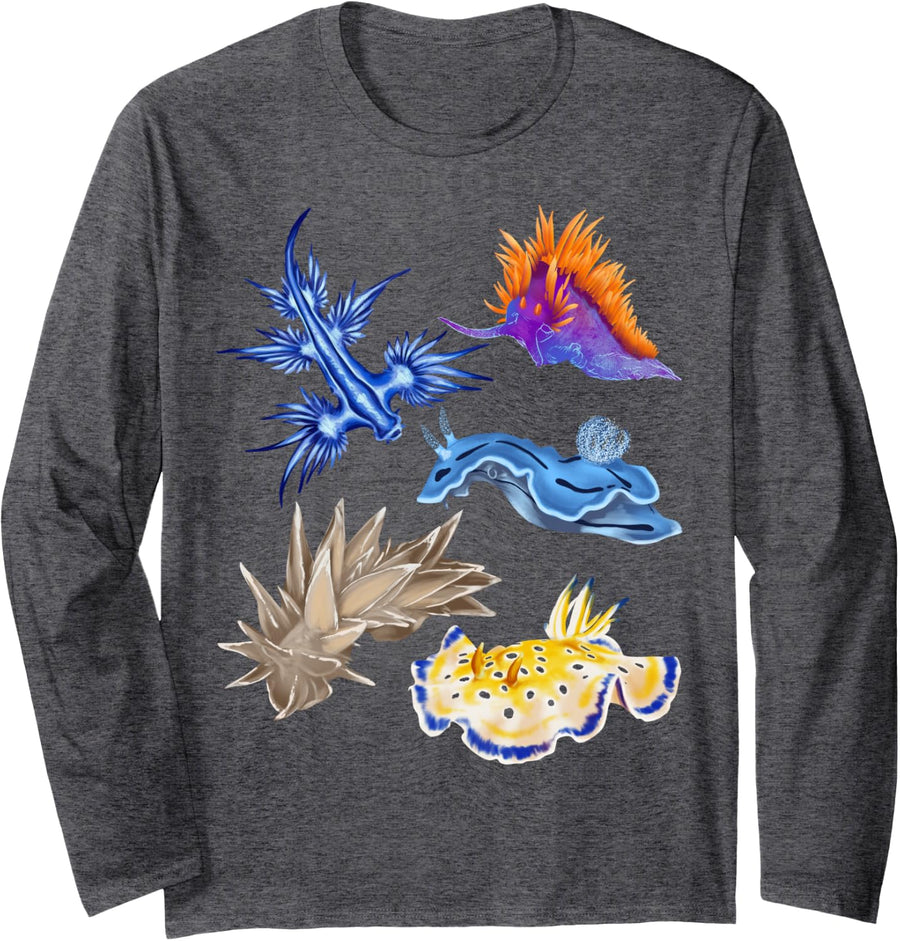 Sea Slugs Nudibranch Marine Animal Biologist Aquarist Long Sleeve T-Shirt - Adult Unisex Dark Heather Grey