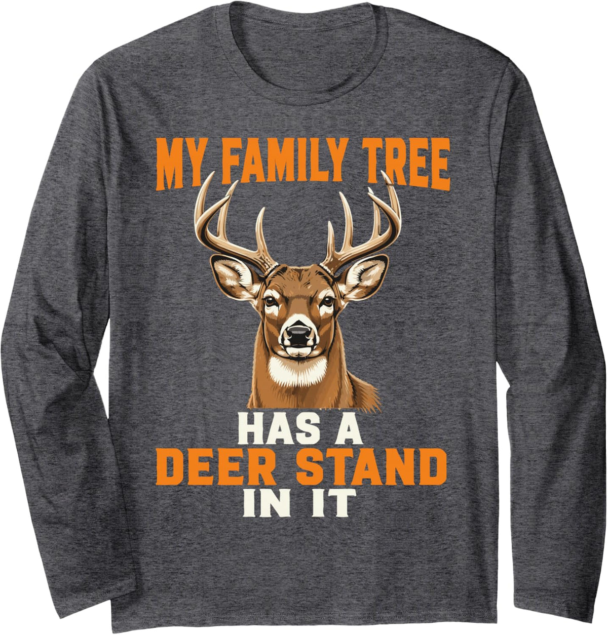 Deer Stand Hunting Whitetail Hunter Long Sleeve T-Shirt - Adult Unisex Dark Heather Grey