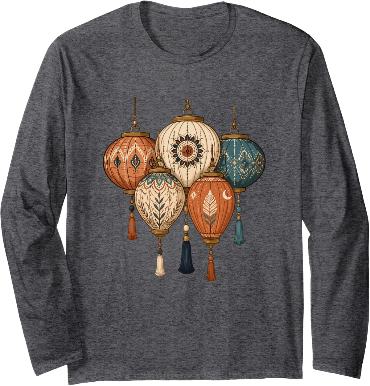 Boho Hanging Lanterns Ramadan Eid Celebration Long Sleeve T-Shirt - Adult Unisex Dark Heather Grey