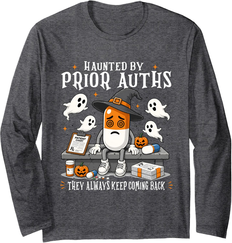 Funny Pharmacist Halloween Pharmacy Technician RX Long Sleeve T-Shirt - Adult Unisex Dark Heather Grey