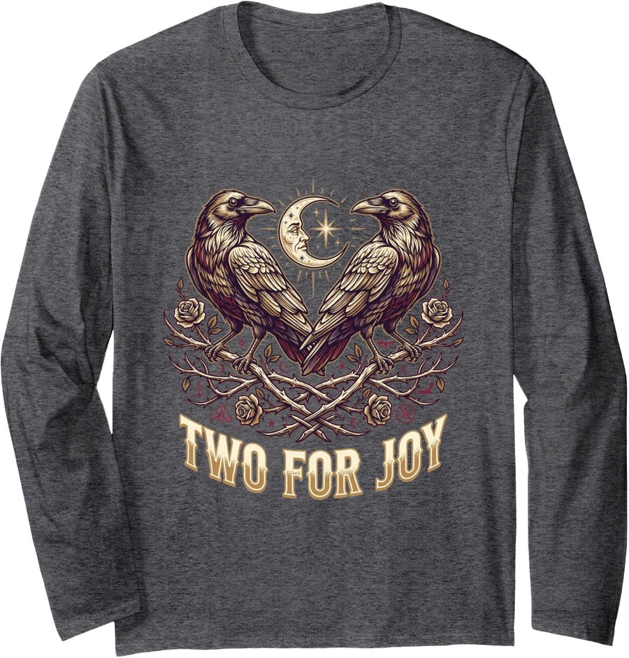 Two Ravens Crow Lovers Gothic Occult Symmetry Moth Tattoo Long Sleeve T-Shirt - Adult Unisex Dark Heather Grey