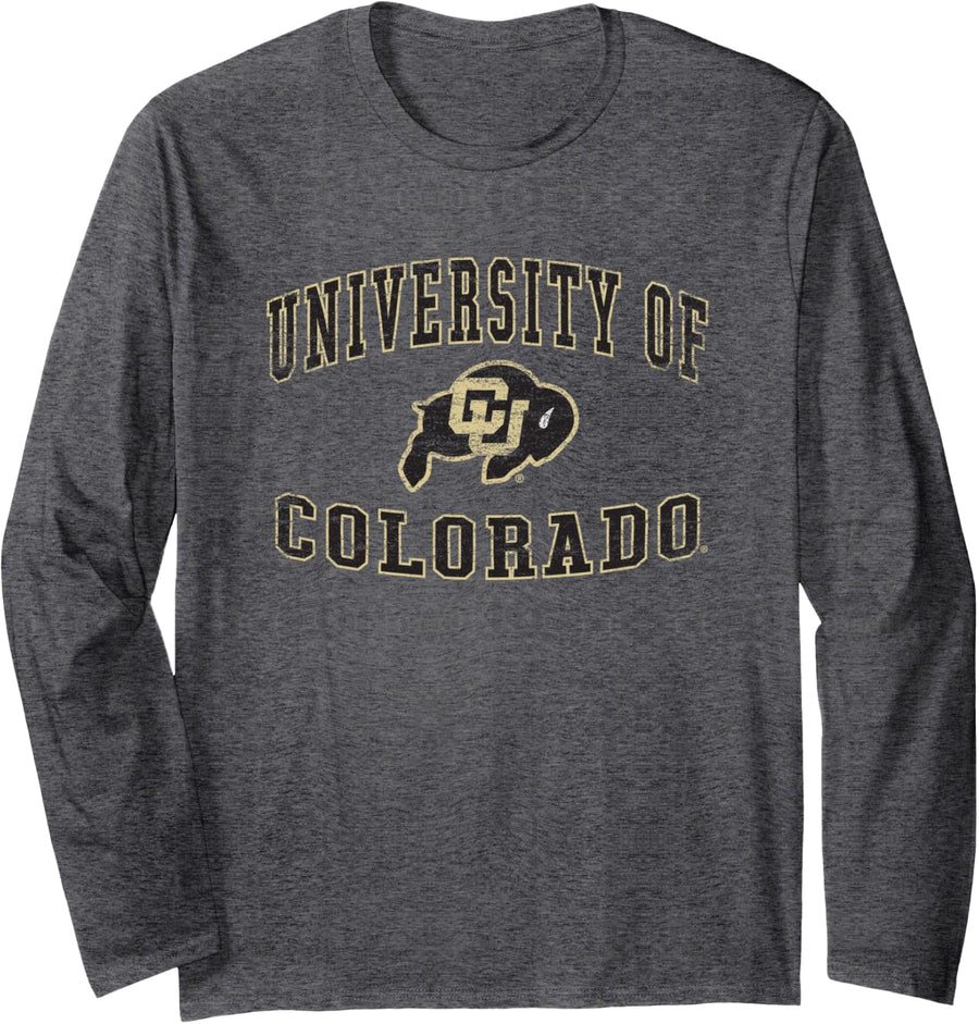 Colorado Buffaloes University Vintage Logo Long Sleeve T-Shirt - Adult Unisex Dark Heather Grey