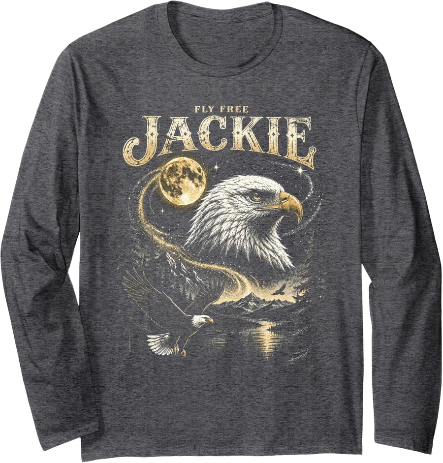 Fly High Jackie Jackie and Shadow Bald Eagle Long Sleeve T-Shirt - Adult Unisex Dark Heather Grey