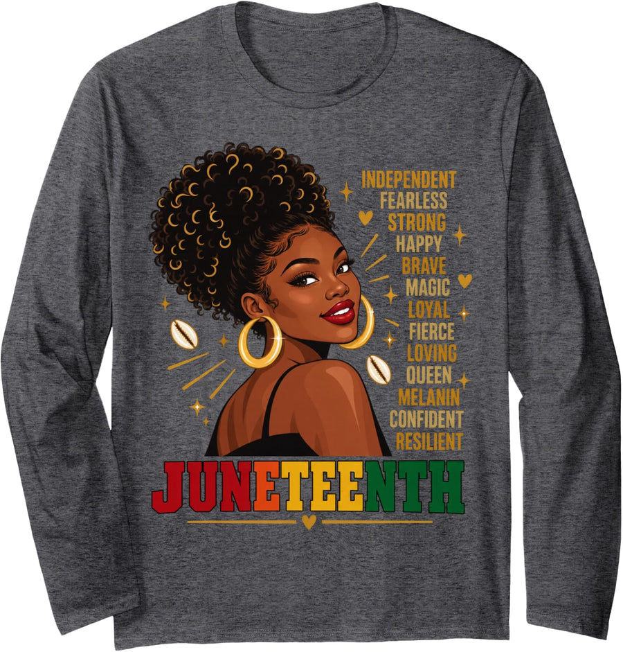 Juneteenth Black Woman Freedom 1865 Celebration Long Sleeve T-Shirt - Adult Unisex Dark Heather Grey
