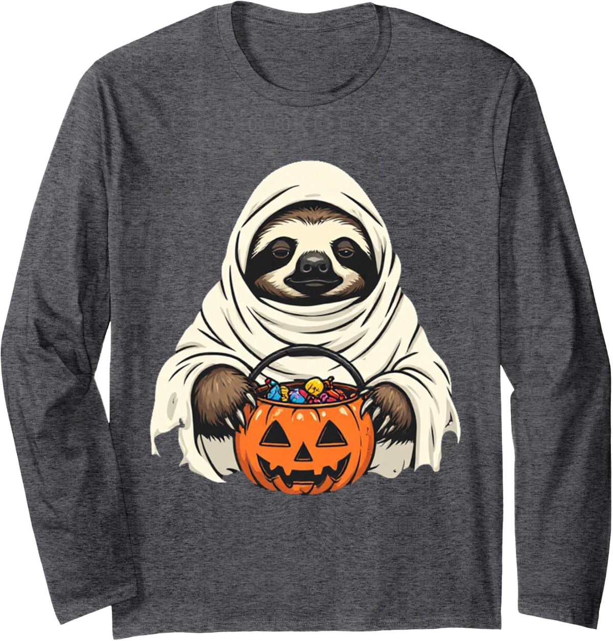 Funny Lazy Halloween Costume Sloth Ghost Long Sleeve T-Shirt - Adult Unisex Dark Heather Grey