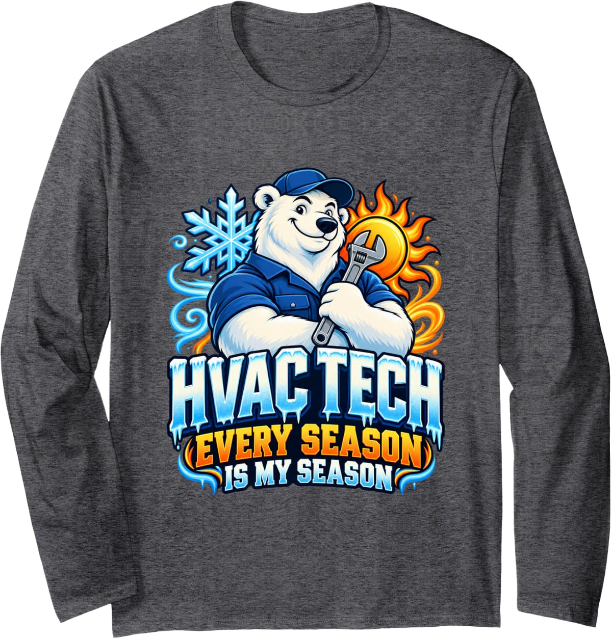 HVAC Technician Gift Heating Cooling Humor Birthday Xmas Long Sleeve T-Shirt - Adult Unisex Dark Heather Grey